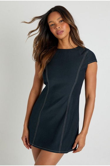 Cap Sleeve Mini Shift Dress - navy