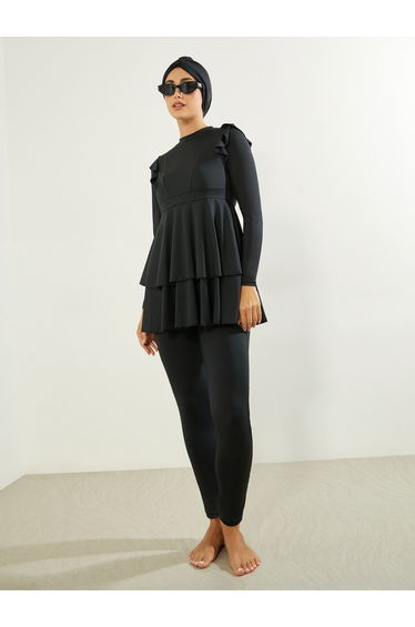 Pack of 3 - Full Sleeve Ruffled Burkini, Leggings and Cap Set