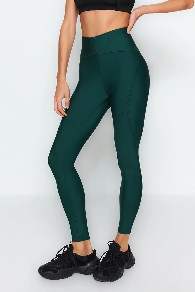 Emerald Green Compression Full Length Knit Sports Tights - 5