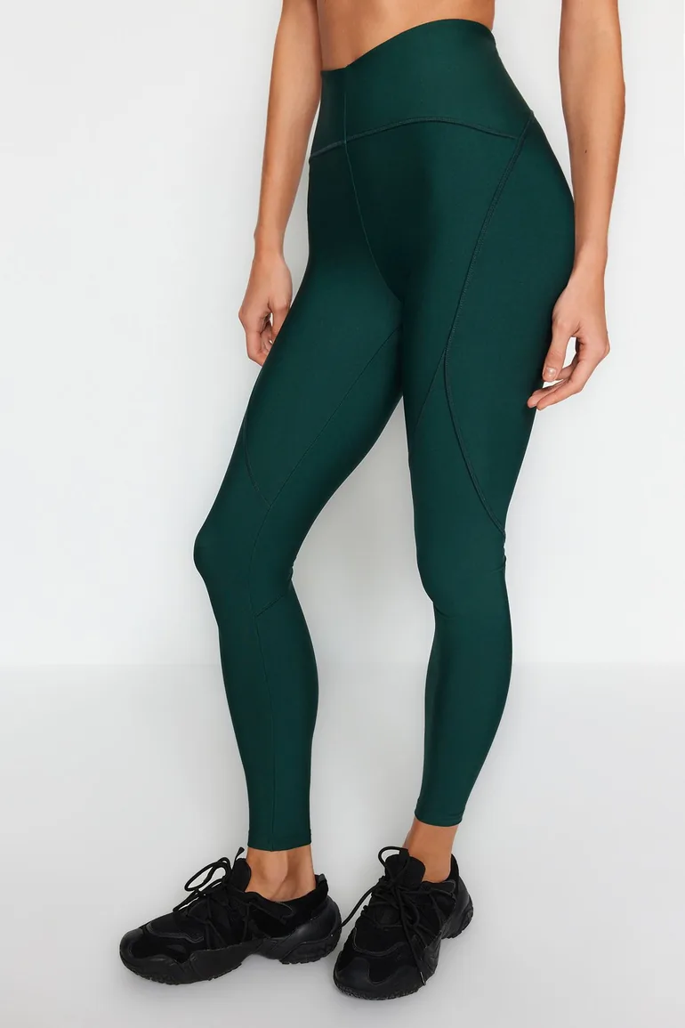 Emerald Green Compression Full Length Knit Sports Tights - 6