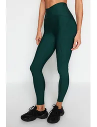 Emerald Green Compression Full Length Knit Sports Tights - 6
