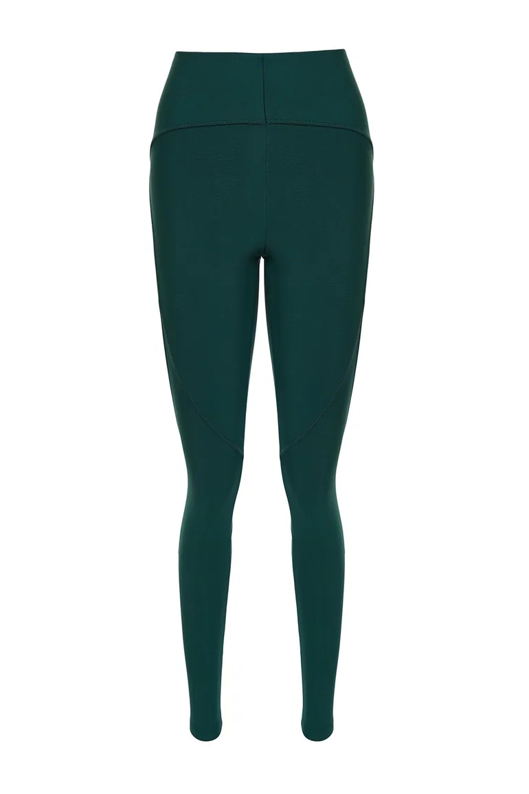 Emerald Green Compression Full Length Knit Sports Tights - 2
