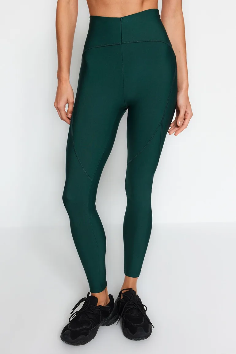 Emerald Green Compression Full Length Knit Sports Tights - 4