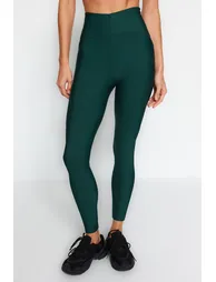 Emerald Green Compression Full Length Knit Sports Tights - 4