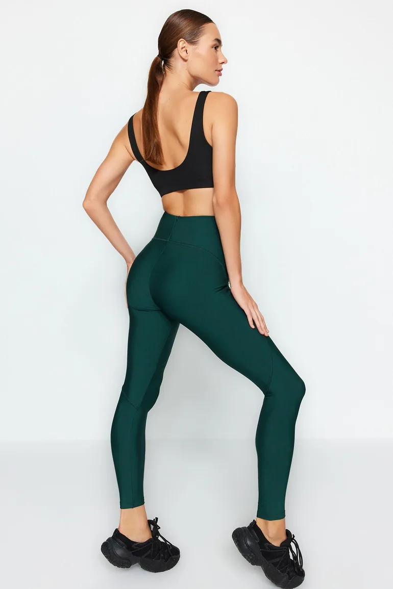 Emerald Green Compression Full Length Knit Sports Tights - 1