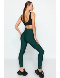 Emerald Green Compression Full Length Knit Sports Tights - 1
