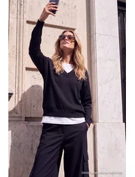 سترة أسود محبوك بأكمام طويلة - 2