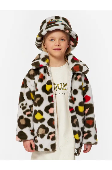 Girls Faux Fur Coat in Multicolour