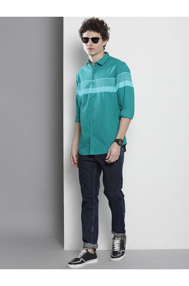 Men Green Striped Regular Fit Shirt