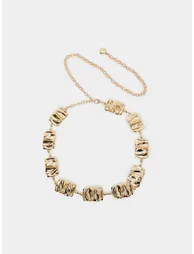Women Gold Textured Link Chain Belt