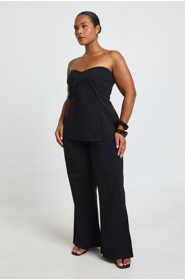 Bengaline Corset Detail Bandeau Top And Flared Leg Trouser Co Ord - black