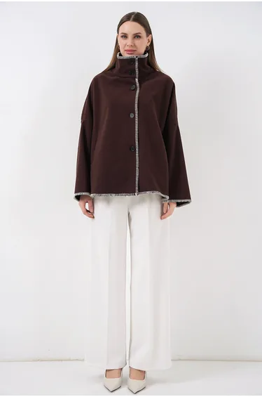 BDART Textured Topstitch Detailed Jacket with Half Turtleneck