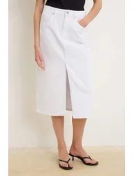 White Denim Midi Skirt - 2