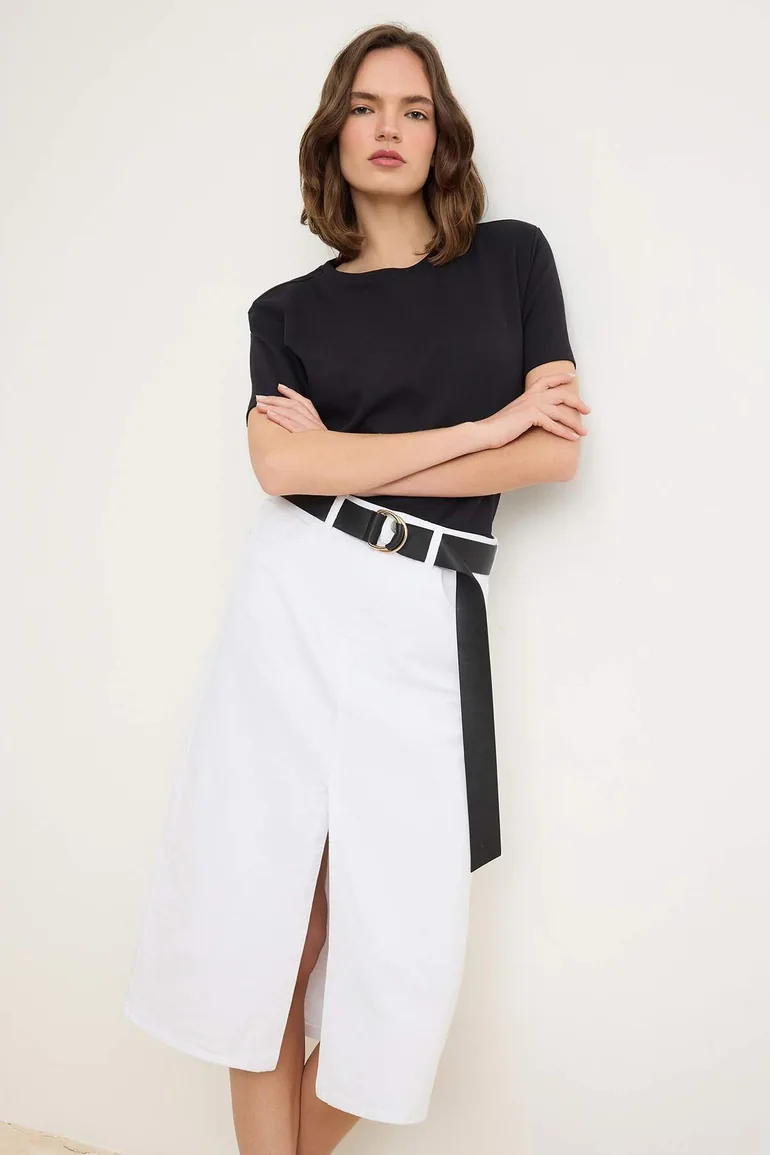 White Denim Midi Skirt - 1