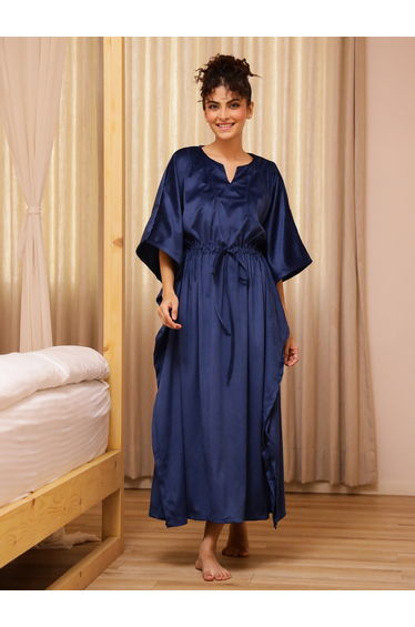 Velvet Look Waist Tie-Up Kaftan Nightdress
