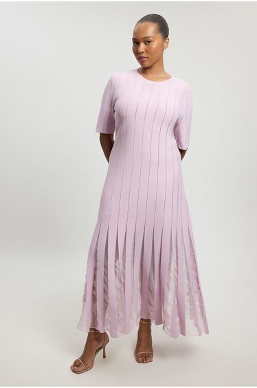 Plus Size Viscose Blend Filament Full Skirt Knit Short Sleeve Midi Dress