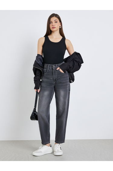 Women Charcoal High Rise Baggy Jeans