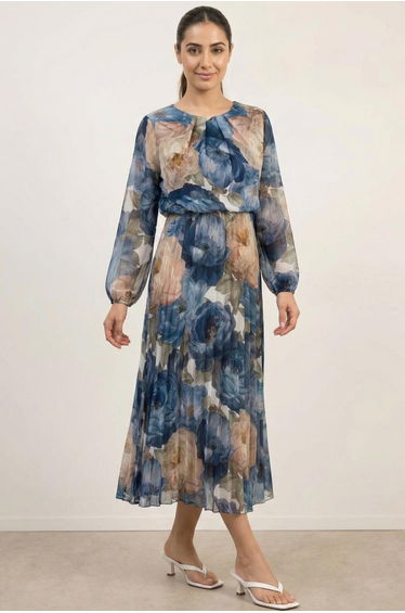 Pleated Floral Dress
