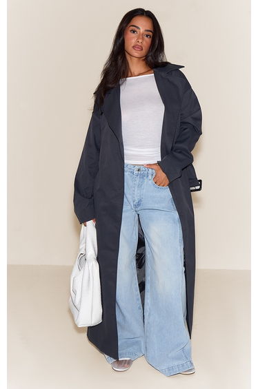 Petite Charcoal Tie Waist Trench Coat