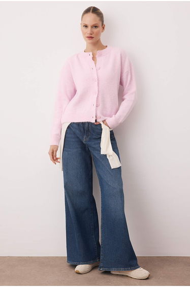 Wardrobe Essentials Lilac Alpaca Wool Blended Wide Fit Knitwear Cardigan
