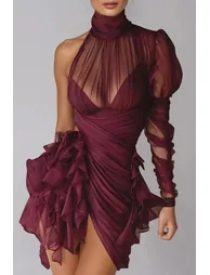 Domitilla One Shoulder Ruffle Mesh Mini Dress - 1