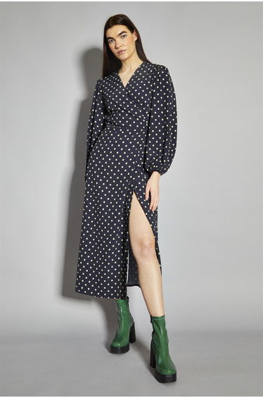 Black-Green Geo-Daisy Wrap Midaxi-Dress