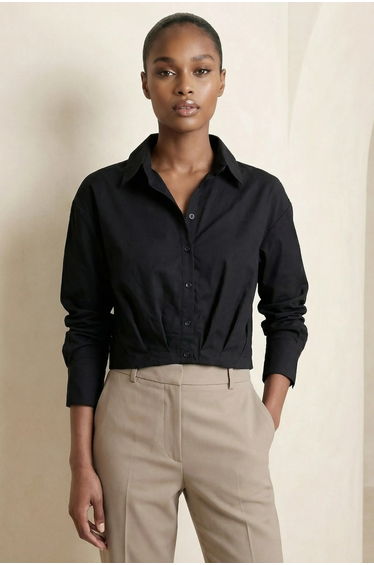 MY FASHION Casual Button-Up Crop Shirt