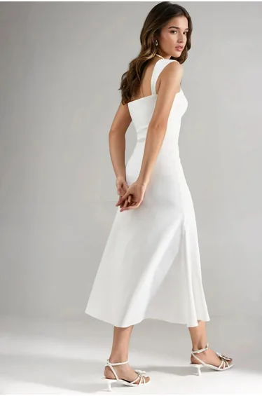 A-Line Midi Dress with Heart Collar