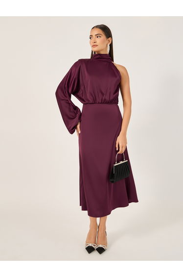 Plain One Shoulder A-Line Dress