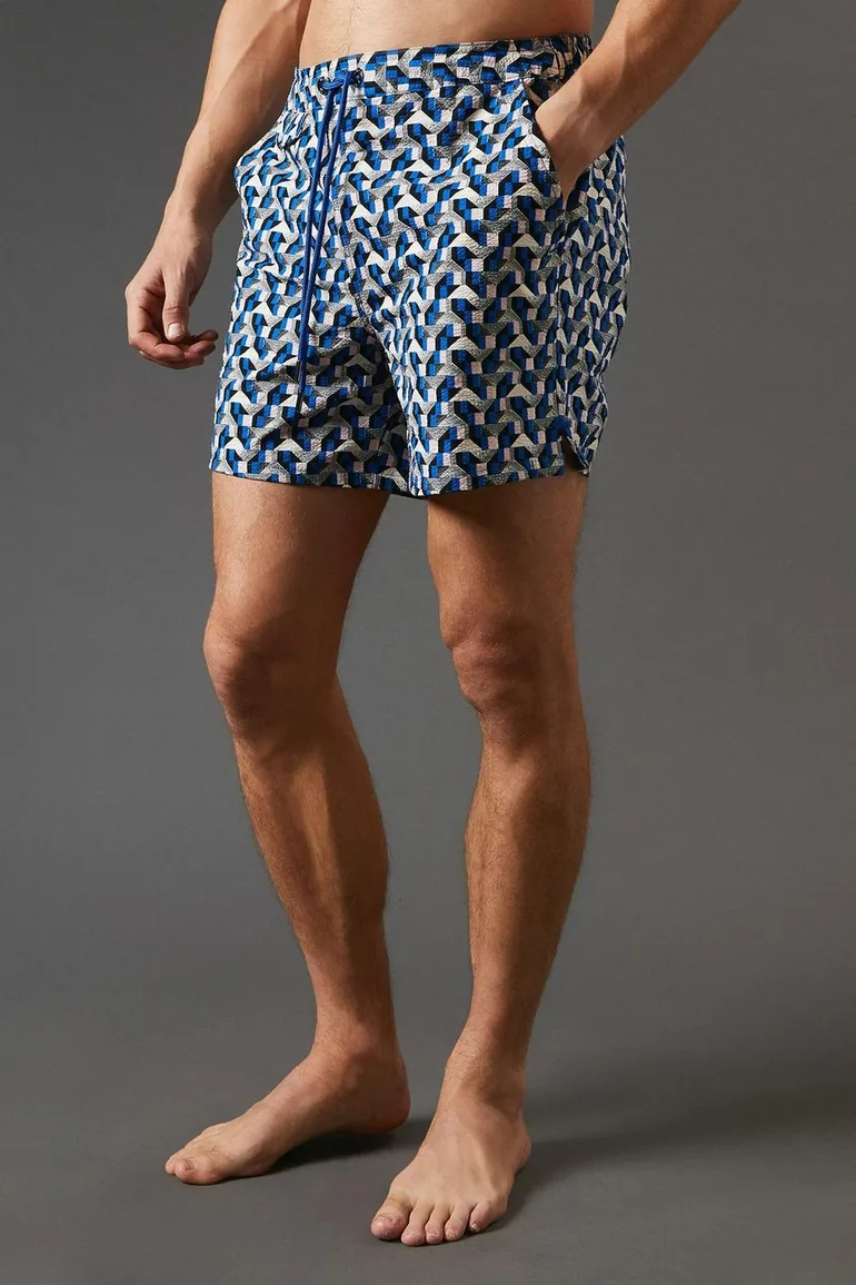 Joris Geo Seersucker Swimshort Blue