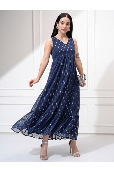 Women Ethnic Motifs Pattern V Neck A-Line Maxi Dress