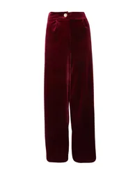 Burgundy Velvet Wide Leg Trousers - 3