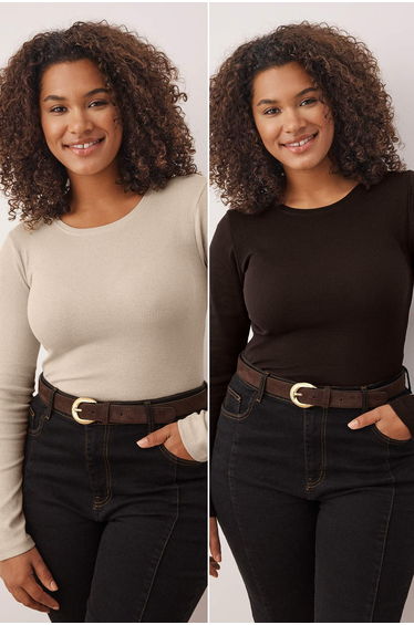 Brown-Beige 2-Pack Knitted Plus Size