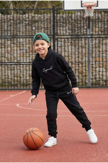 Black*001 boys' printed hooded regular knit bottom - top set
