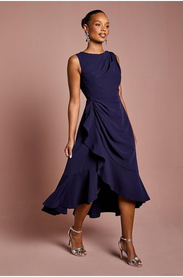 Petite Crepe Ruffle Dress With Low Back