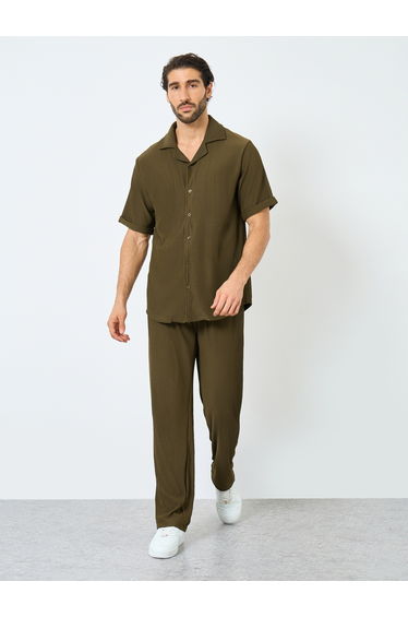 Textured Ribbed Knit Relaxed Fit Shirt and Pants Co-Ords
