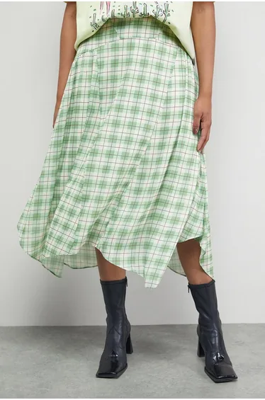 Tony Check Chiffon Asymmetric Skirt