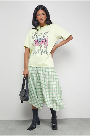 Tony Check Chiffon Asymmetric Skirt