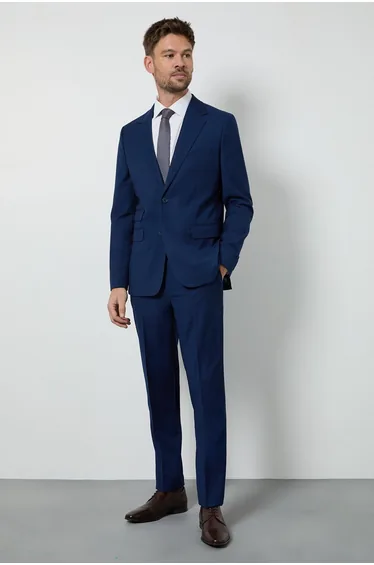 Royal Blue Textured Slim Fit Suit Jacket