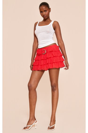 Tomato Red Lace Rara Trim Detail Mini Skirt