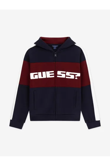 Guess Boys Logo Zip Up Top in Navy