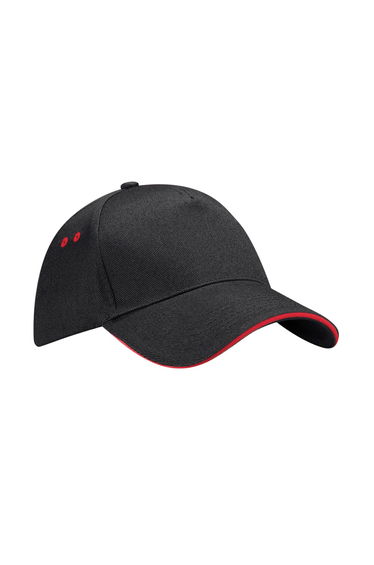 Beechfield 5 Panel Sandwich Peak Baseball Cap - Black/Classic Red