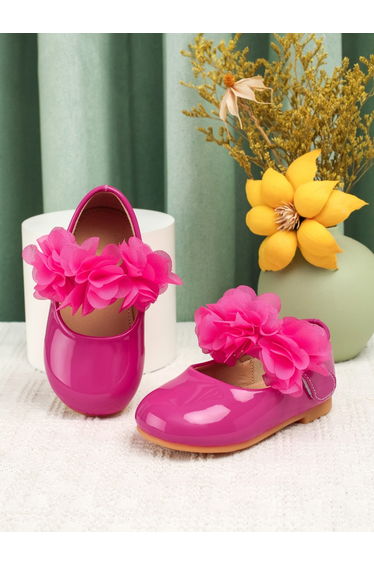 Girls Pink Flower Flat Ballerina Shoes