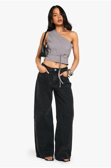 Bengaline One Shoulder Trim Detail Top - ash grey