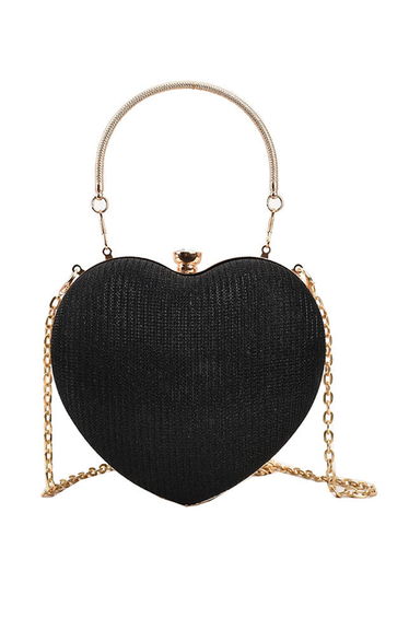 Gleaming Heart Shape Clutch Handbag in Black