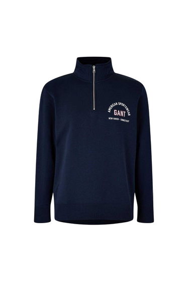 Gant Mens Fleece Quarter Zip Sweatshirt - Evening Blue