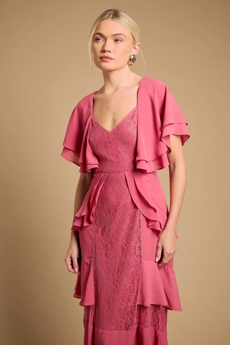 فستان ماكسي بشرائح دانتيل بكشكش - 1