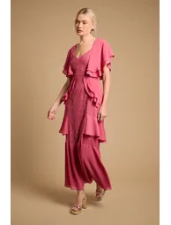 فستان ماكسي بشرائح دانتيل بكشكش