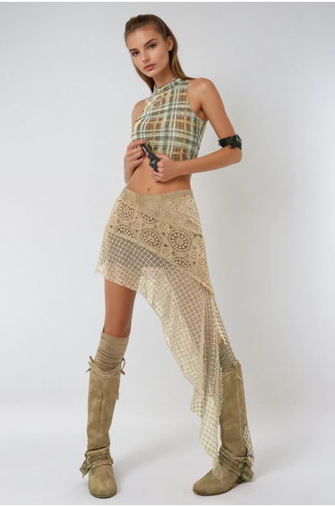 Bethwyn Asymmetric Floral Deconstruct Knit Mini Skirt