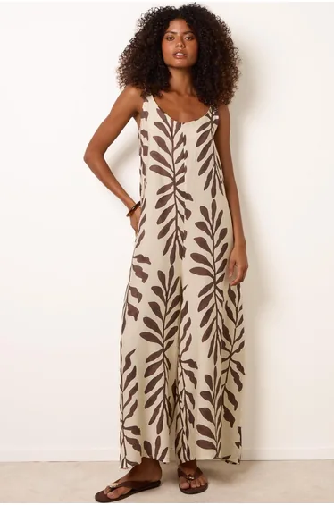 Jumpsuit With Floral & Leaf Print